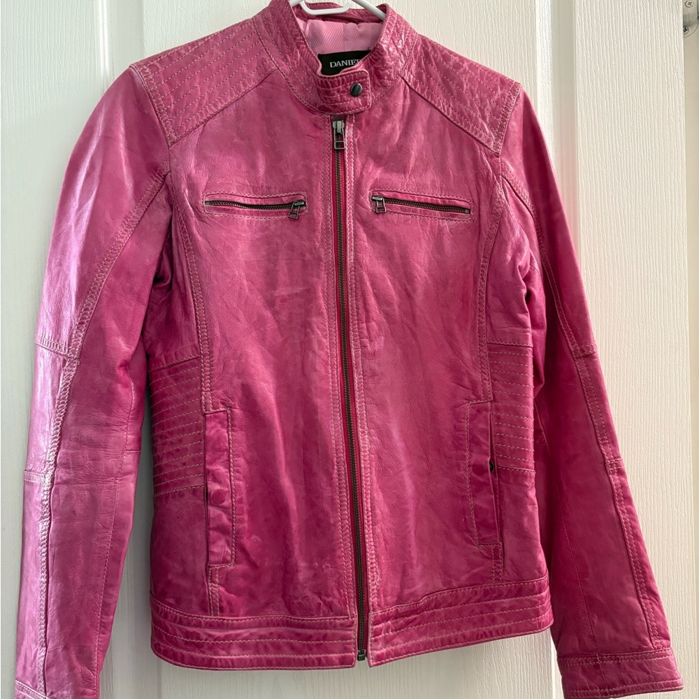 Vintage Danier Pink Leather Moto Bicycle Jacket